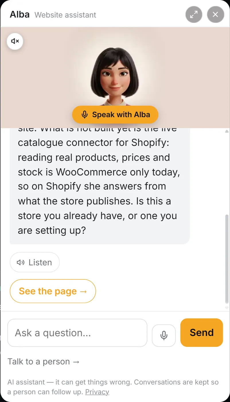 Screenshot of Alba answering whether she works on Shopify